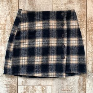 Navy blue and white plaid mini skirt